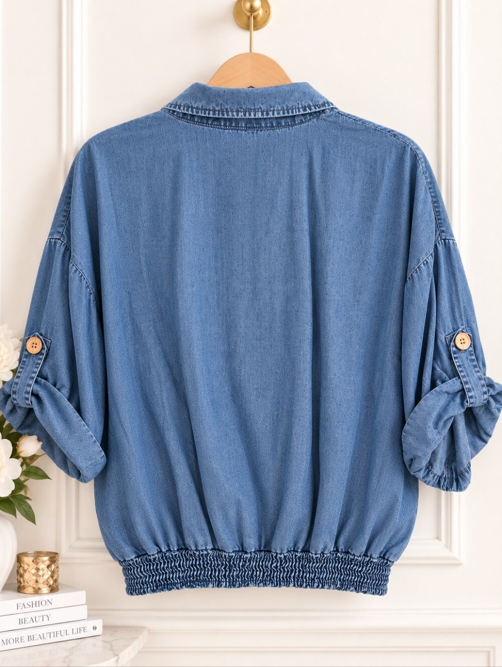 Route 66 Blue Denim Western Button Front Shirt Blouse| 100% Cotton | Size: Large - Picture 6 of 9